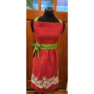 Pier 1 Imports Christmas Snowman Apron Red Green Retro Cotton